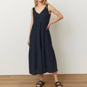Marine Layer Black Sleeveless V-Neck Tiered cotton Maxi Dress